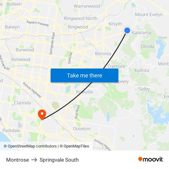 Montrose to Springvale South map