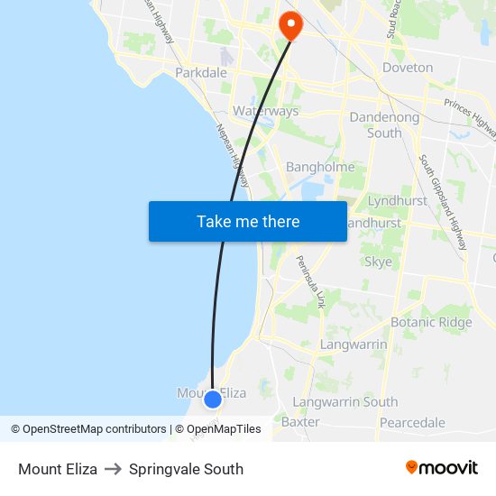 Mount Eliza to Springvale South map