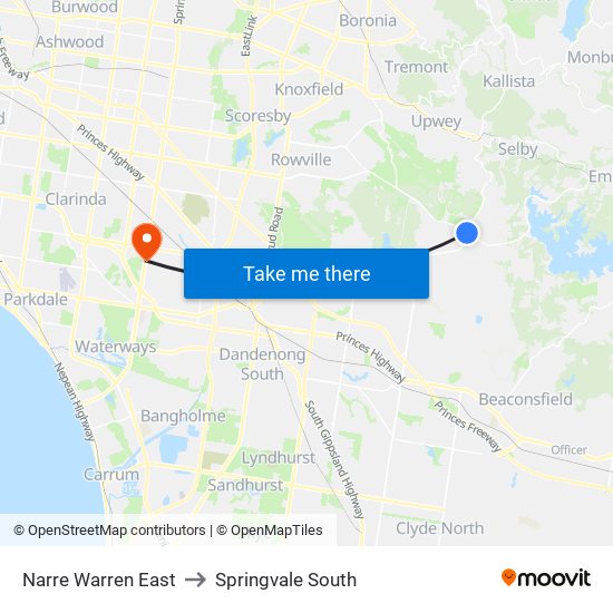 Narre Warren East to Springvale South map