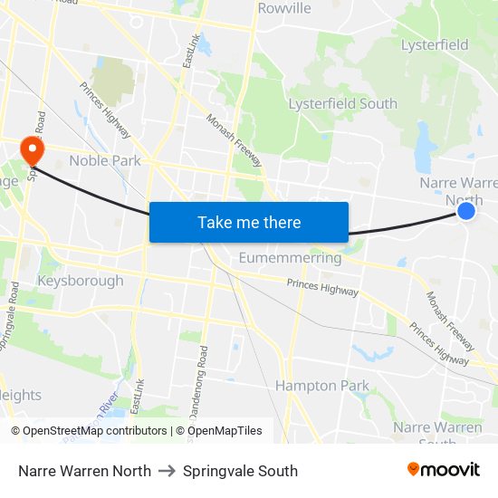 Narre Warren North to Springvale South map