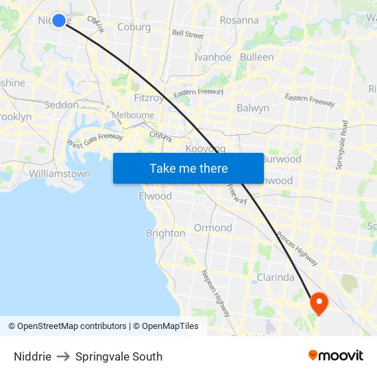 Niddrie to Springvale South map