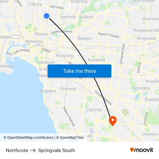 Northcote to Springvale South map