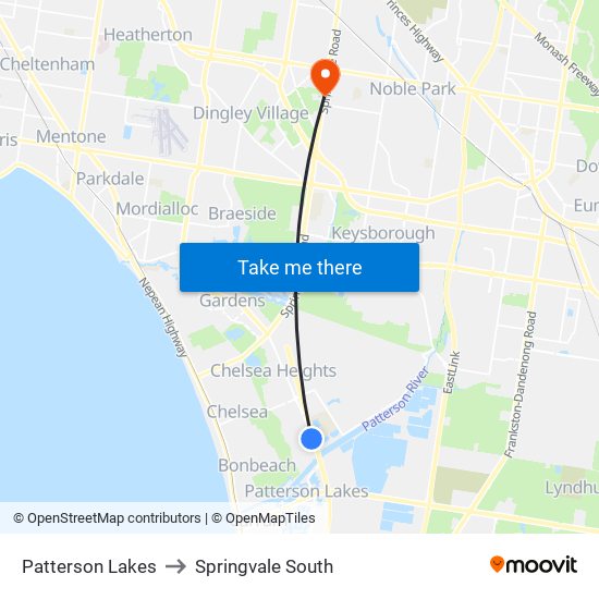 Patterson Lakes to Springvale South map