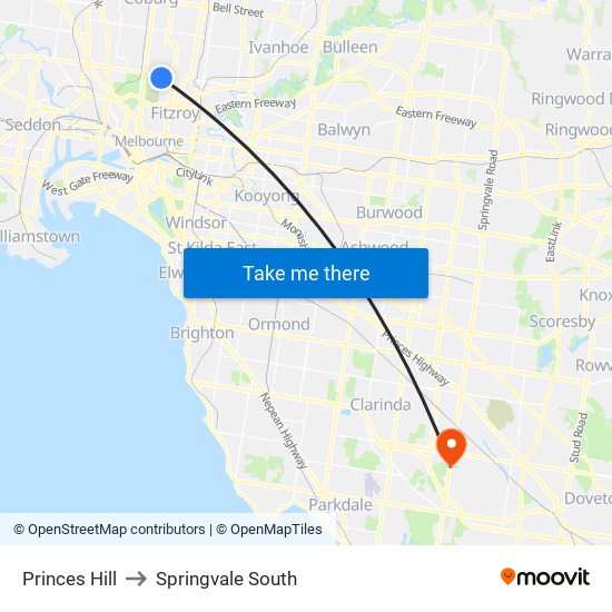 Princes Hill to Springvale South map