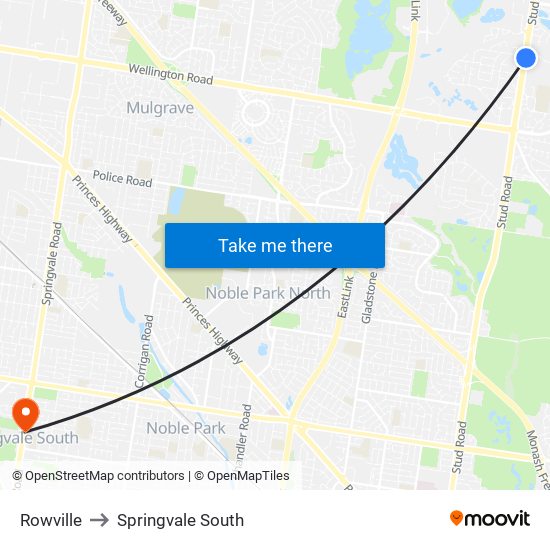 Rowville to Springvale South map