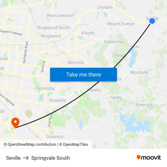 Seville to Springvale South map