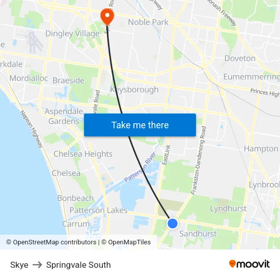 Skye to Springvale South map
