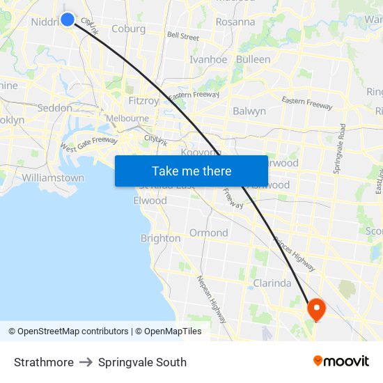 Strathmore to Springvale South map