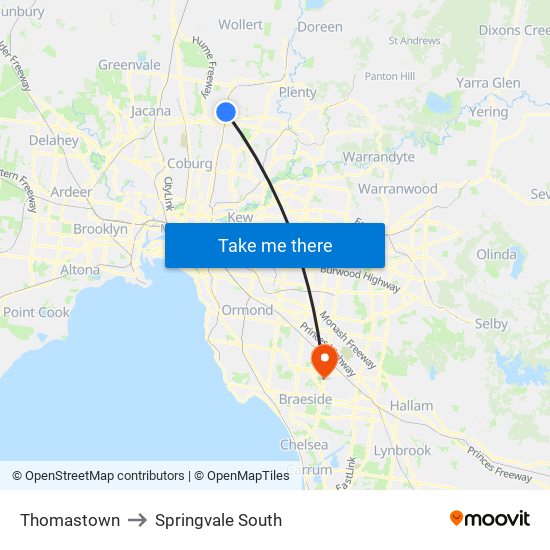Thomastown to Springvale South map