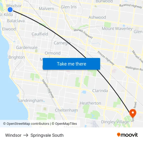 Windsor to Springvale South map