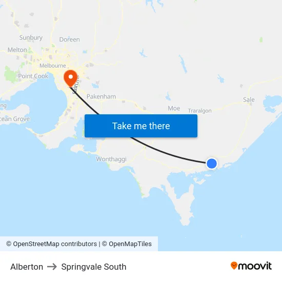 Alberton to Springvale South map