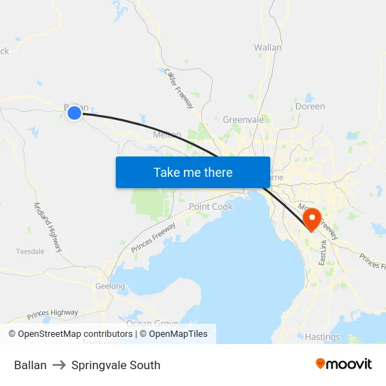 Ballan to Springvale South map
