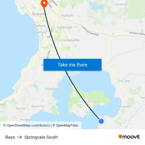 Bass to Springvale South map