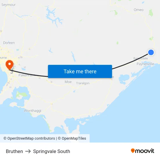Bruthen to Springvale South map