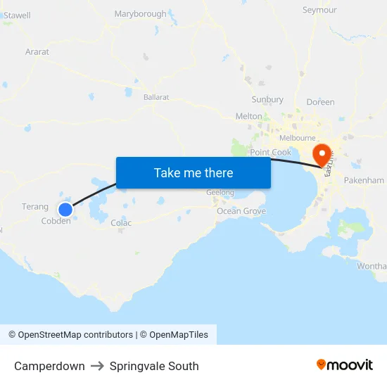 Camperdown to Springvale South map