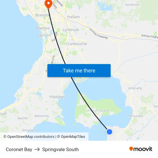 Coronet Bay to Springvale South map