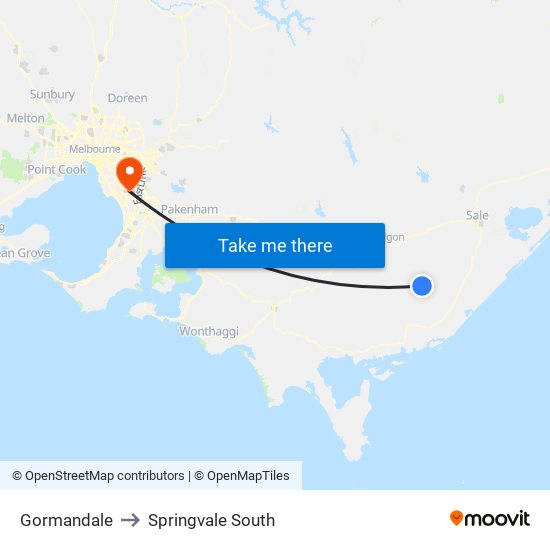 Gormandale to Springvale South map