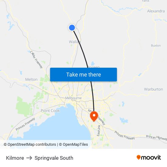 Kilmore to Springvale South map