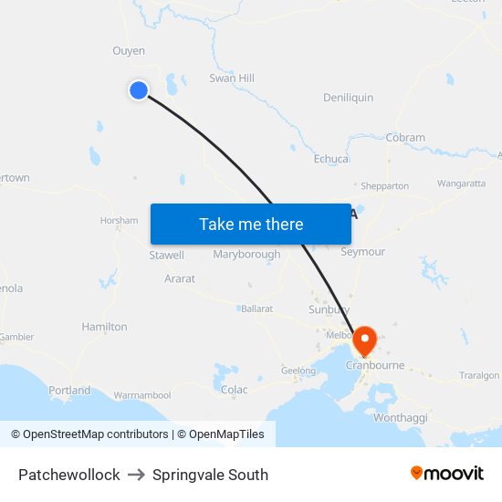Patchewollock to Springvale South map