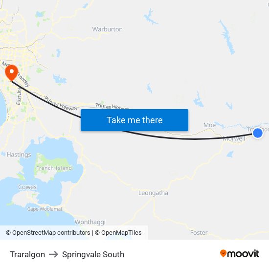 Traralgon to Springvale South map