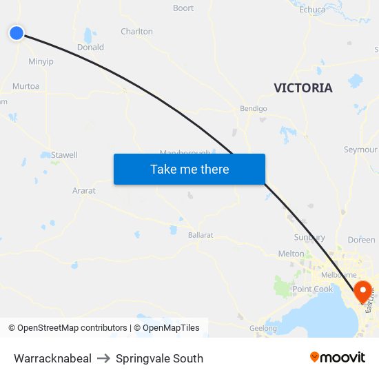 Warracknabeal to Springvale South map