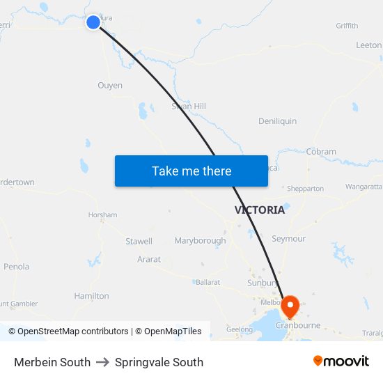 Merbein South to Springvale South map