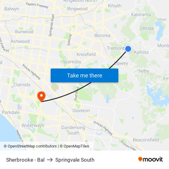 Sherbrooke - Bal to Springvale South map