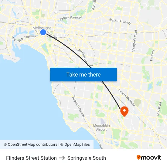 Flinders Street Station to Springvale South map