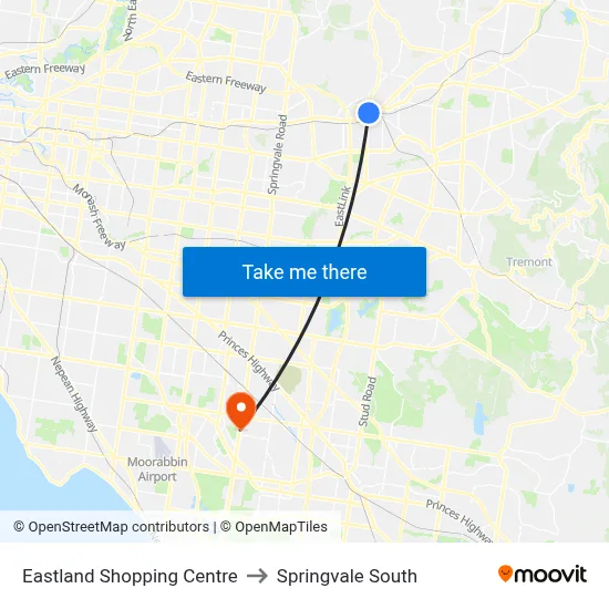Eastland Shopping Centre to Springvale South map