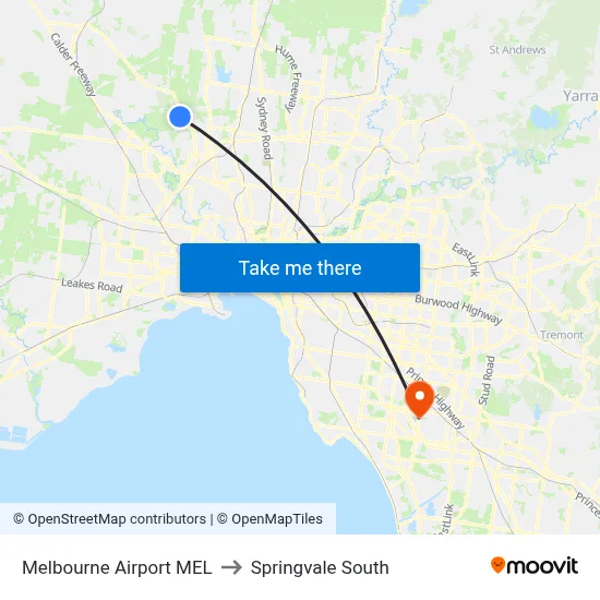 Melbourne Airport MEL to Springvale South map