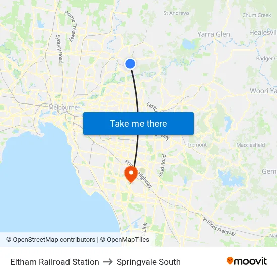 Eltham Railroad Station to Springvale South map
