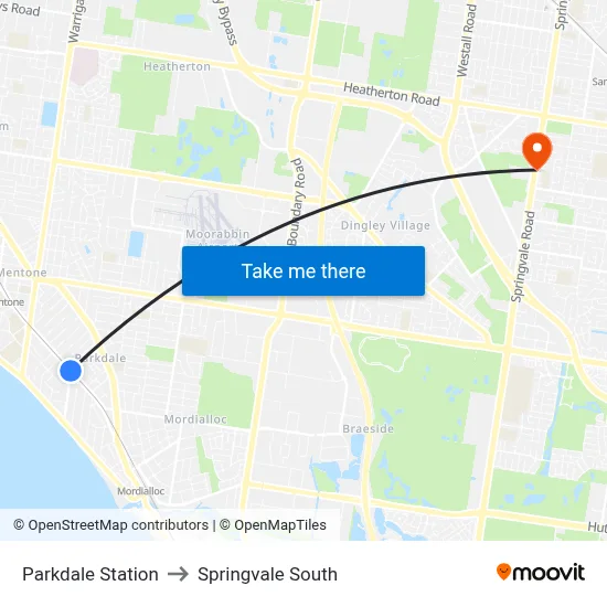 Parkdale Station to Springvale South map