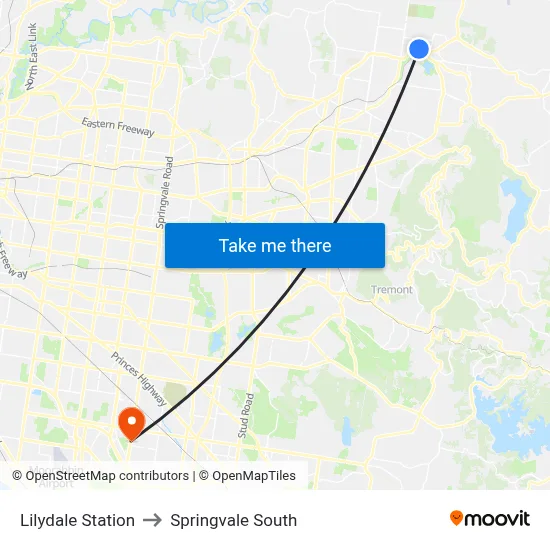 Lilydale Station to Springvale South map