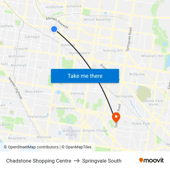 Chadstone Shopping Centre to Springvale South map