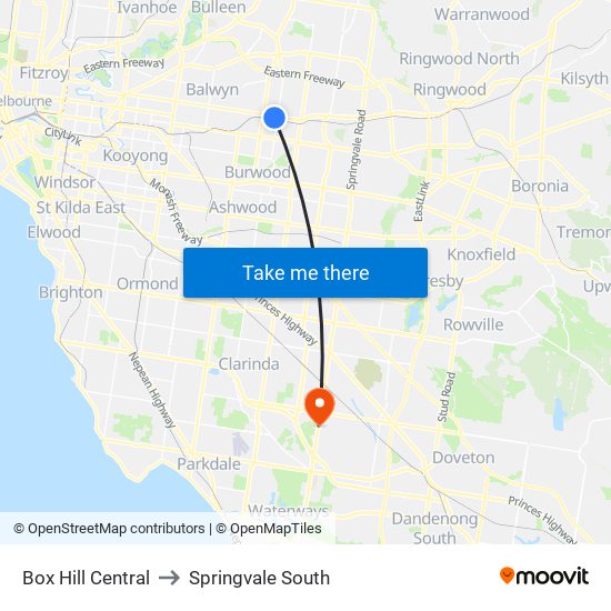 Box Hill Central to Springvale South map