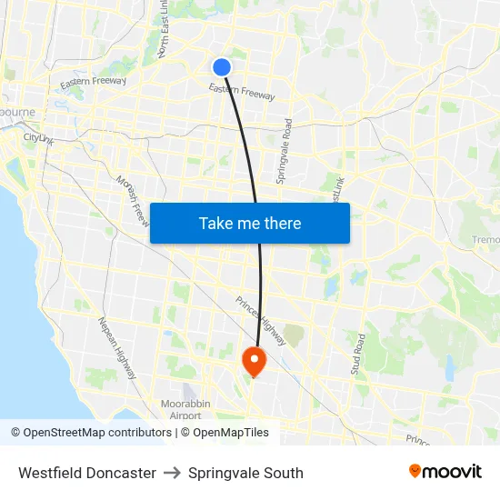 Westfield Doncaster to Springvale South map