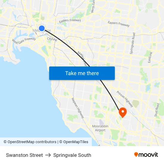 Swanston Street to Springvale South map