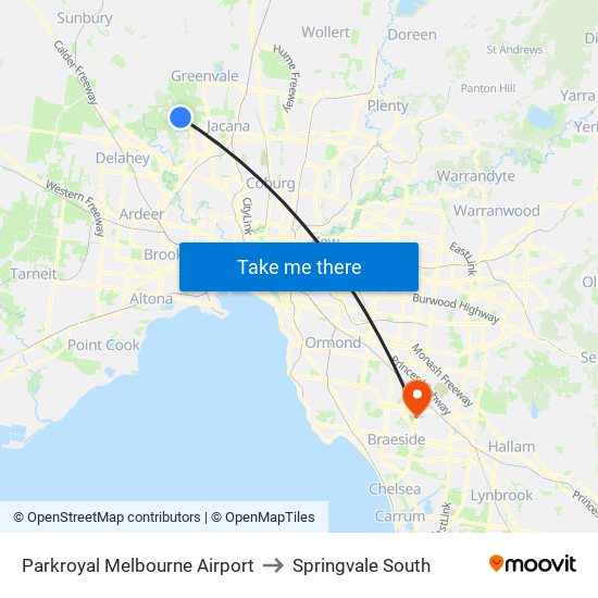 Parkroyal Melbourne Airport to Springvale South map