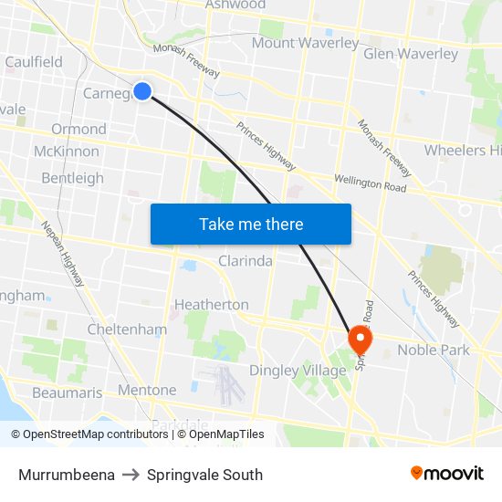 Murrumbeena to Springvale South map