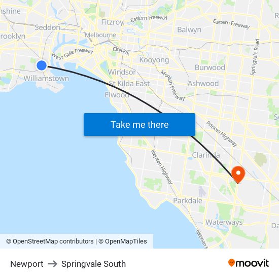 Newport to Springvale South map