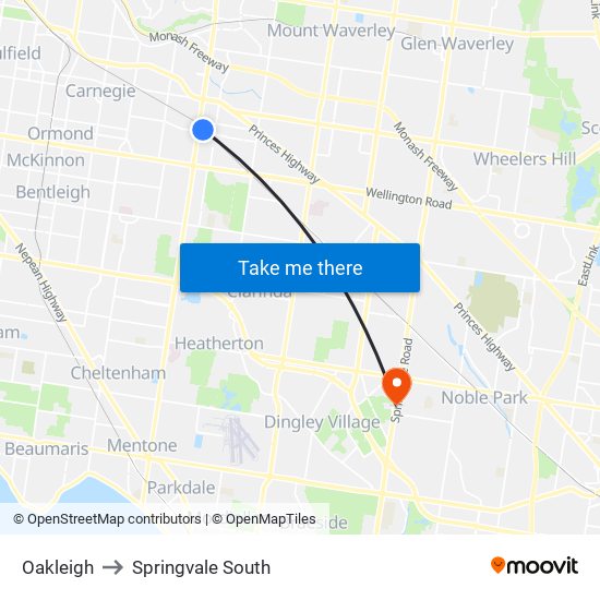 Oakleigh to Springvale South map