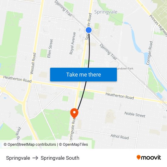 Springvale to Springvale South map