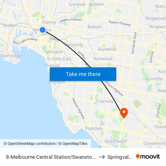 8-Melbourne Central Station/Swanston St (Melbourne City) to Springvale South map