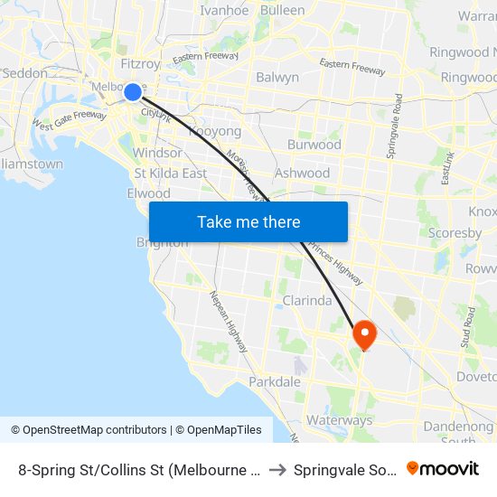 8-Spring St/Collins St (Melbourne City) to Springvale South map