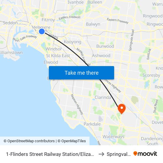 1-Flinders Street Railway Station/Elizabeth St (Melbourne City) to Springvale South map