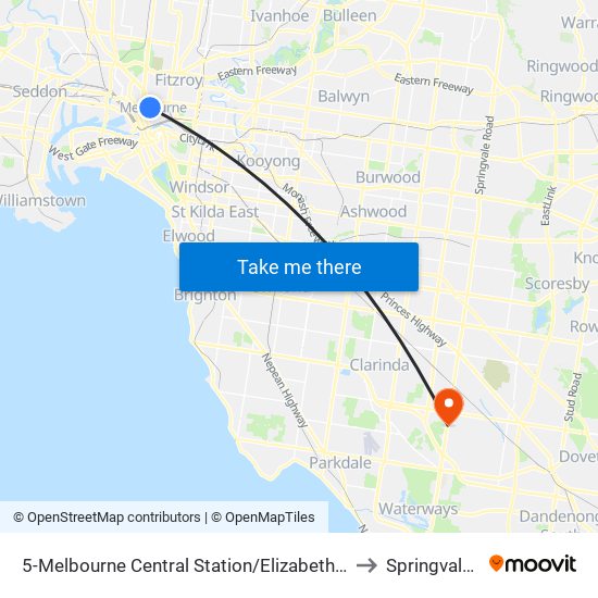 5-Melbourne Central Station/Elizabeth St (Melbourne City) to Springvale South map