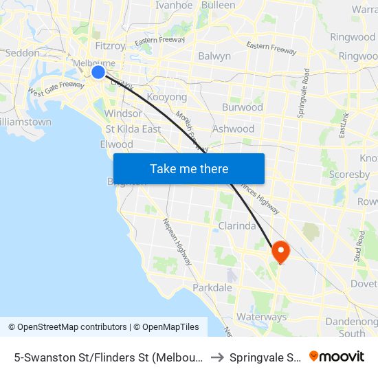 5-Swanston St/Flinders St (Melbourne City) to Springvale South map