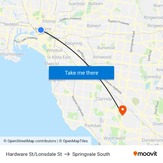Hardware St/Lonsdale St to Springvale South map