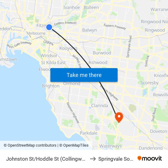 Johnston St/Hoddle St (Collingwood) to Springvale South map