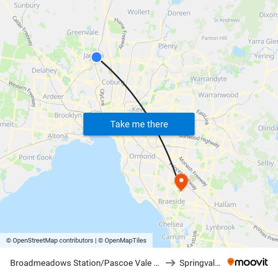 Broadmeadows Station/Pascoe Vale Rd (Broadmeadows) to Springvale South map